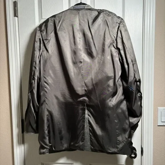 Christian Brooks 100% Silk Gray Blazer Suit Jacket 44 L Tweed 2 Button Pocket US - Picture 7 of 10